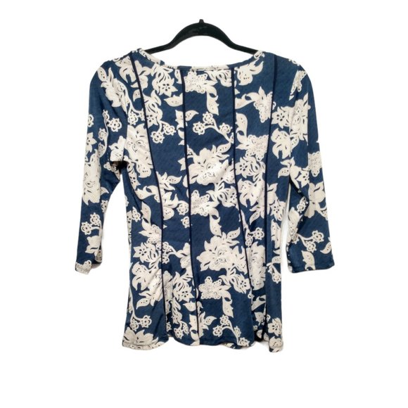 La Vanya Floral Ribbon Trim 3/4 Sleeve Top Size PS - Picture 2 of 13